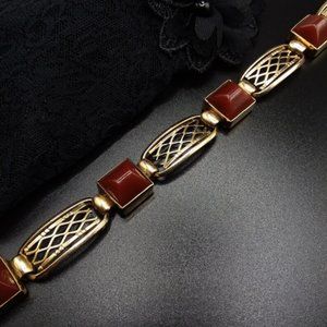 ANTIQUE Art Deco Bracelet | Carnelian Gold Panel Bracelet | Birmingham | Filigre